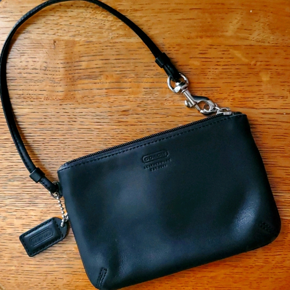 Classic Black Leather COACH wristlet